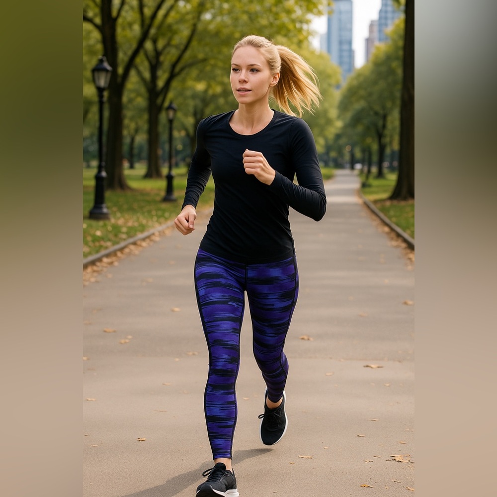 Old Navy Go-Dry Purple/Black Running Leggings w/ Zip Pocket – M